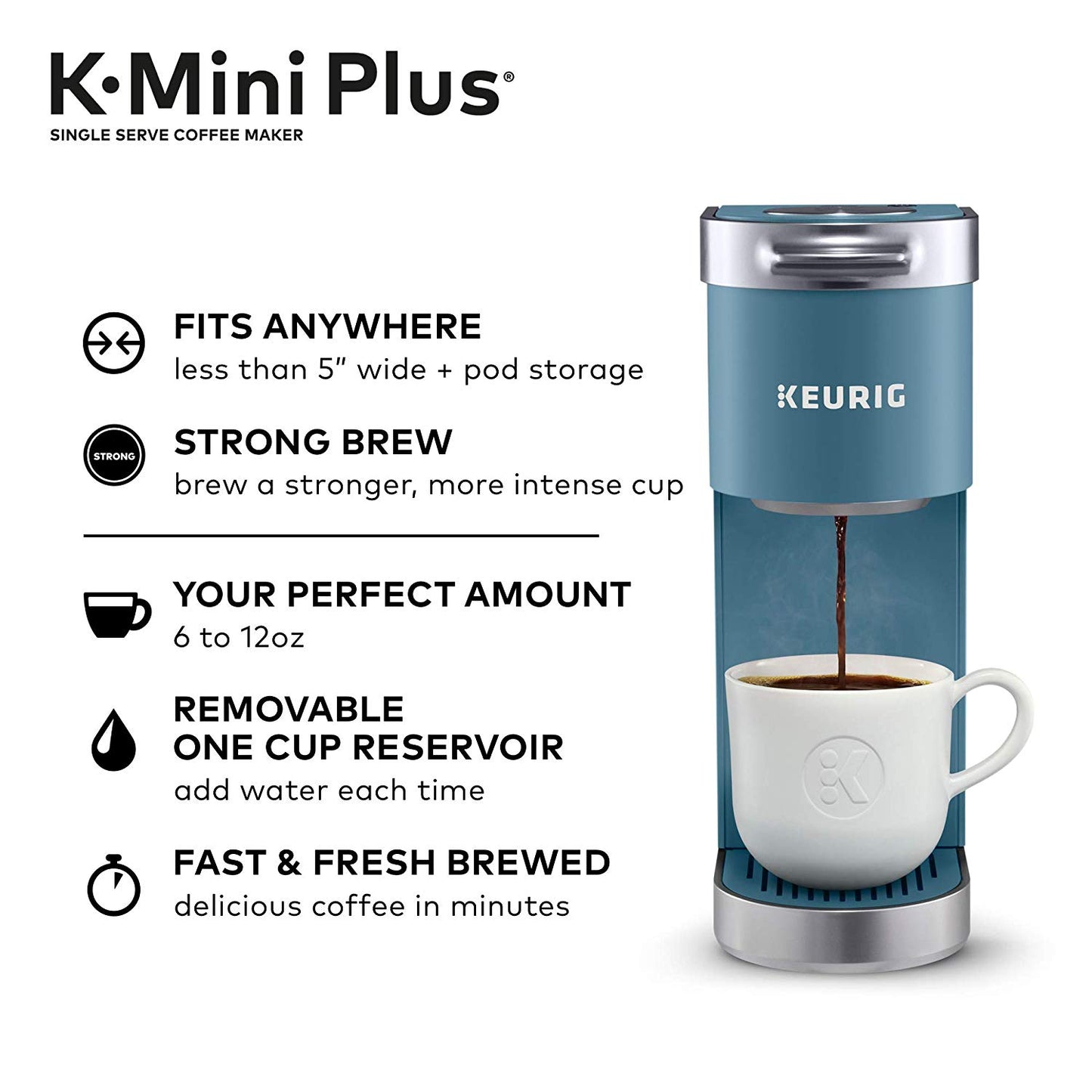 Keurig K-Mini Plus Coffee Maker, Single Serve K-Cup Pod Evening Teal