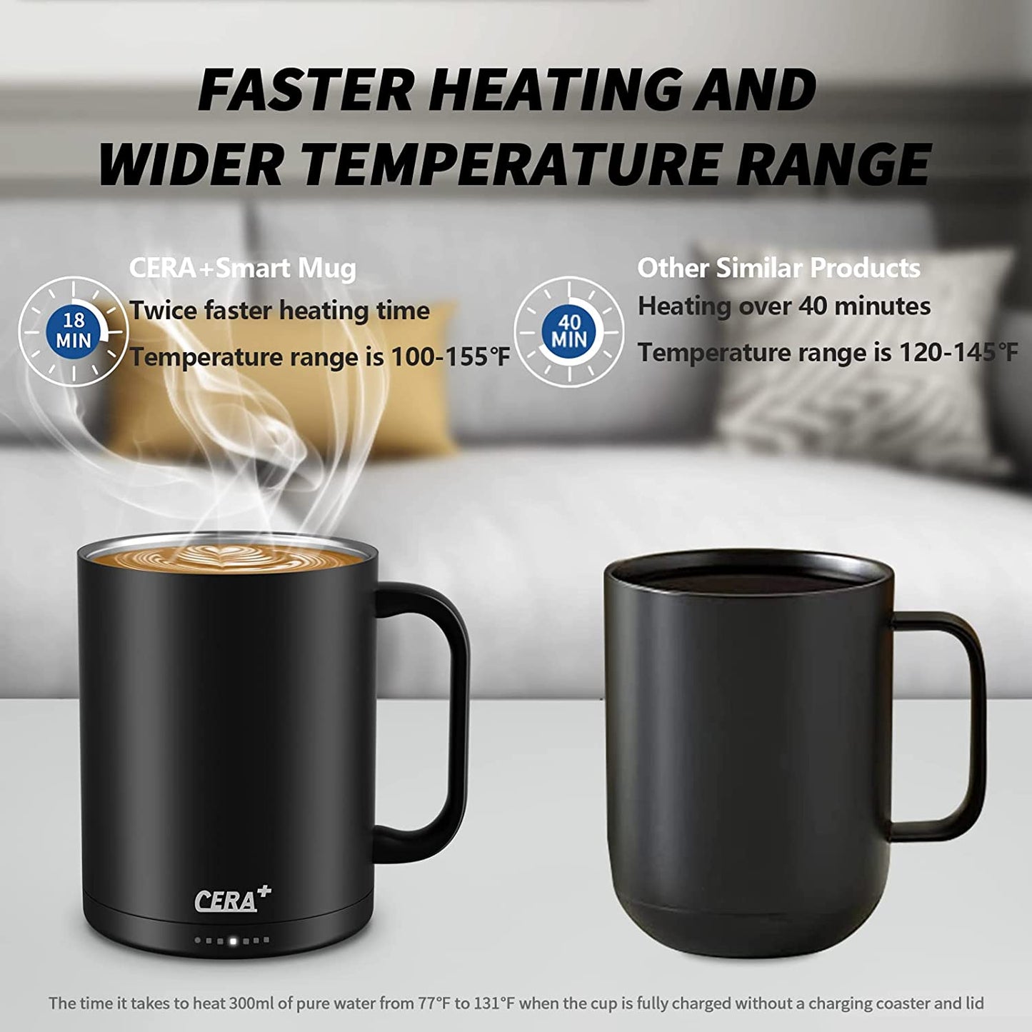 CERA+ Temperature Control Smart Mug with Lid, 14oz, Self Heating, 1.5-hr...