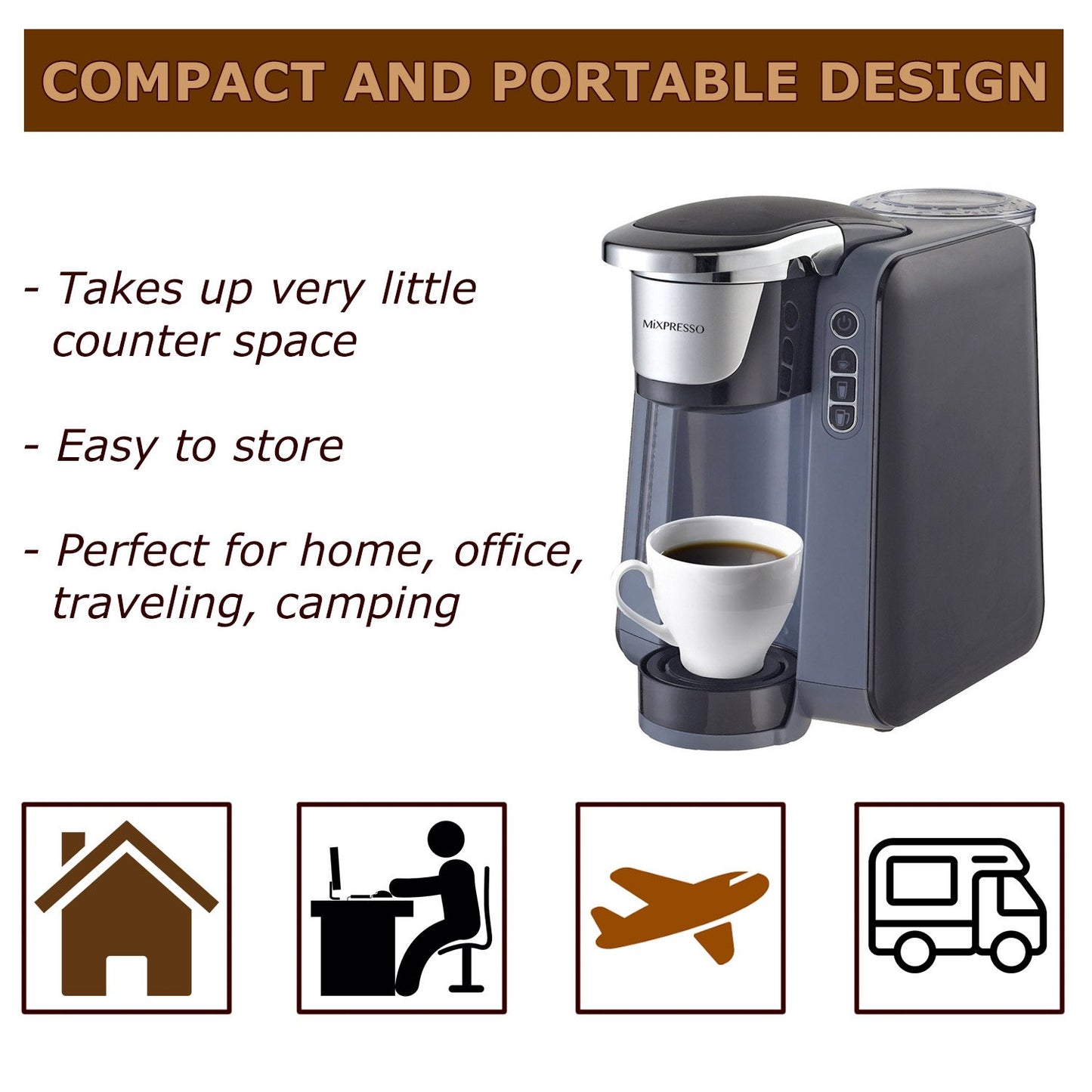 Mixpresso - Single Serve K-Cup Coffee Maker | Machine Dark Grey