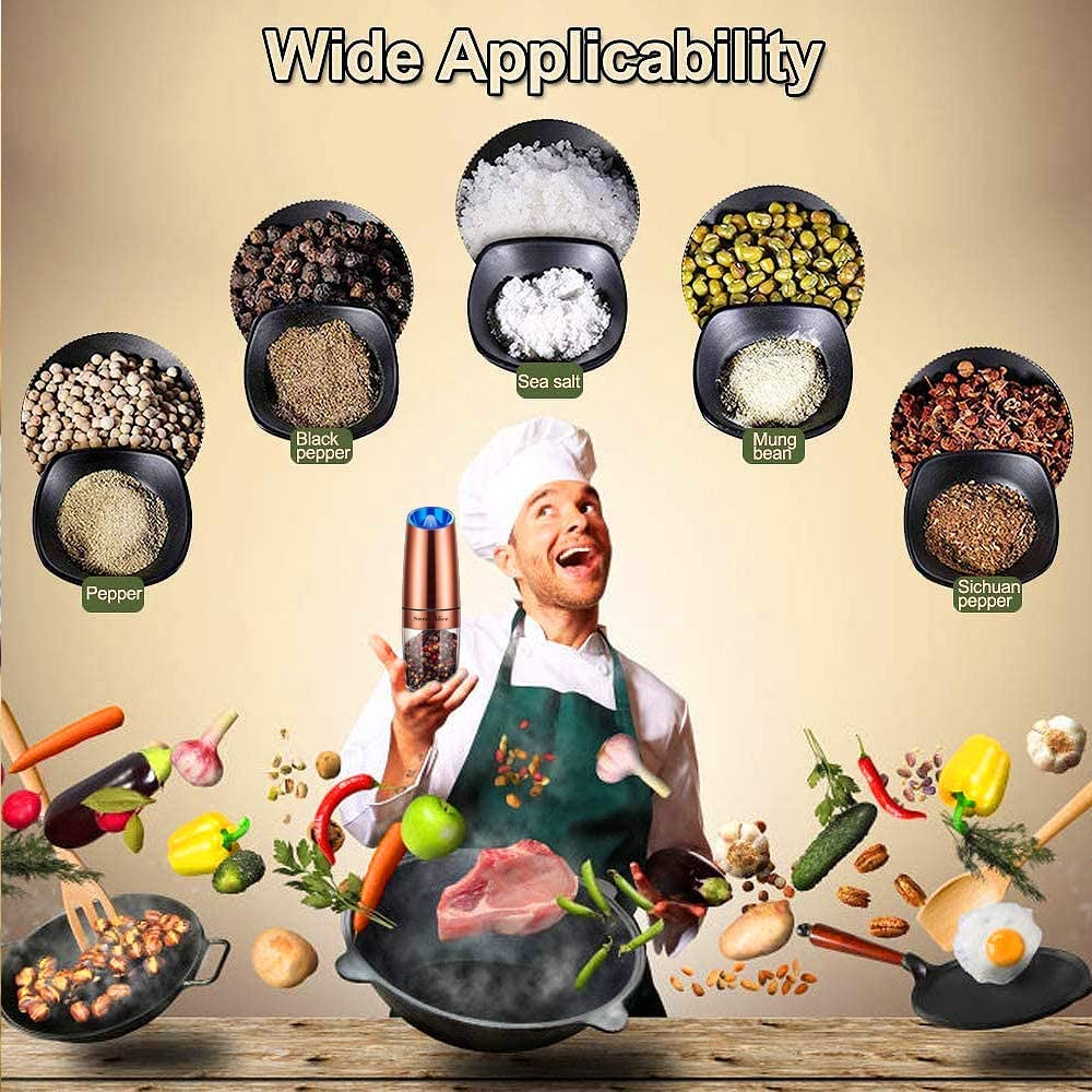 Gravity Electric Pepper and Salt Grinder Set, Adjustable Set / Copper