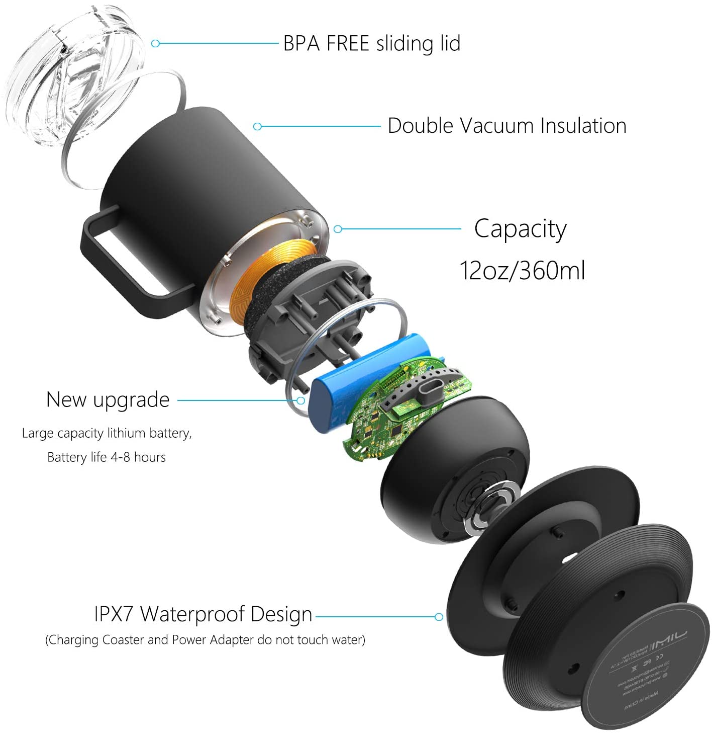 Smart Mug Warmer with Double Vacuum Insulation,VSITOO S3 Pro App Black