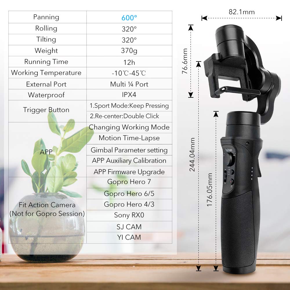 Hohem 3-Axis Gimbal Stabilizer for GoPro Hero 7/6/5/4/3, DJI Osmo Action, Yi...