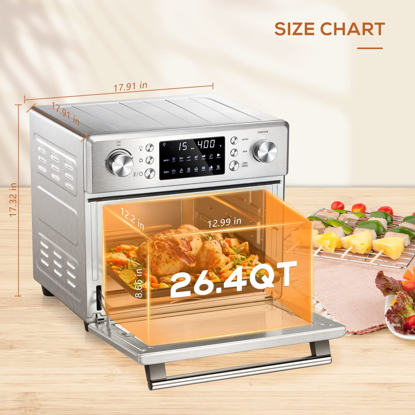 R.W.FLAME 26.4QT Air Fryer Oven, 2 in 1 Toaster Oven Combo,