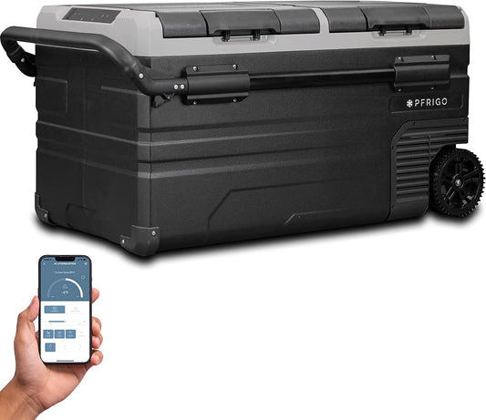 PFRIGO Car Fridge 80 Quart (75L) Portable 12v Cooler with Rolling Black