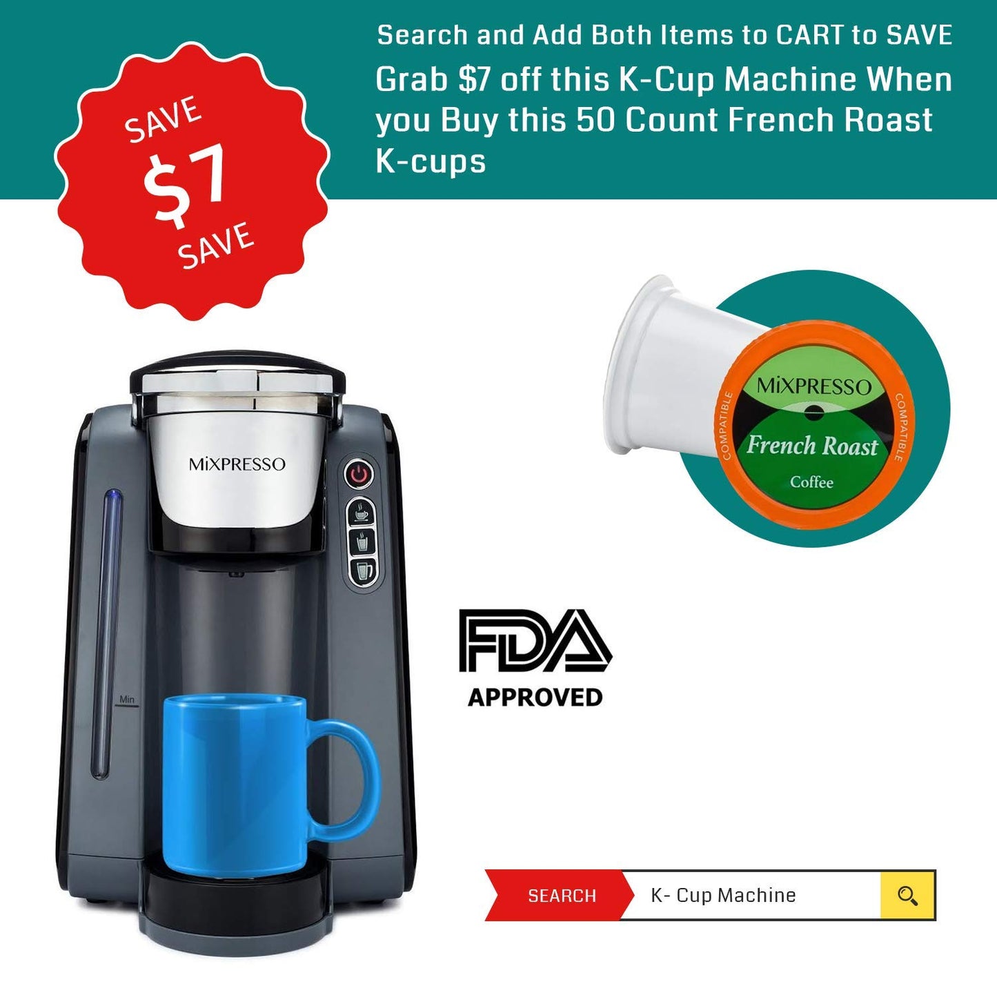 Mixpresso - Single Serve K-Cup Coffee Maker | Machine Dark Grey