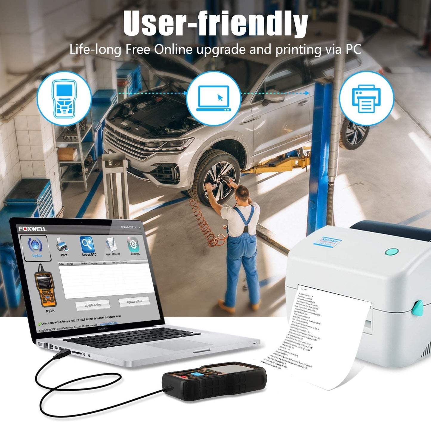 FOXWELL NT301 OBD2 Scanner Live Data Professional Mechanic OBDII Diagnostic...