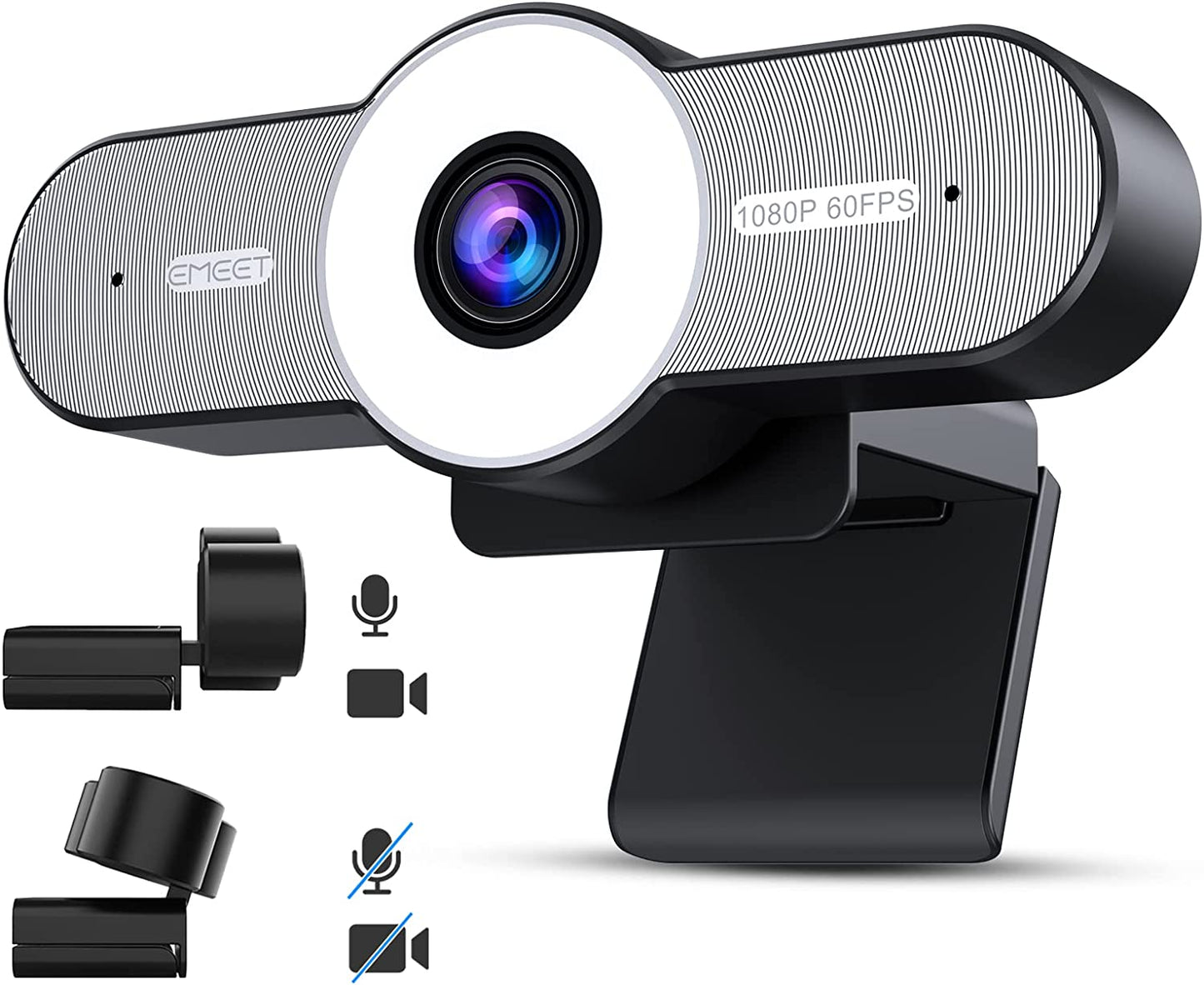 1080P Webcam with Microphone - 60FPS Streaming Camera w/2 Grey