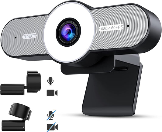 1080P Webcam with Microphone - 60FPS Streaming Camera w/2 Grey
