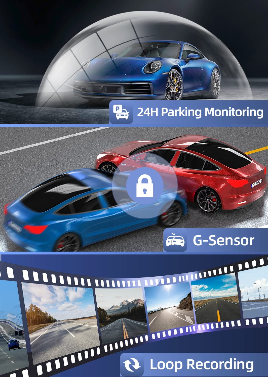 REDTIGER Dash Cam Front Rear Camera 4K/2.5K Full HD Car Dashboard Black