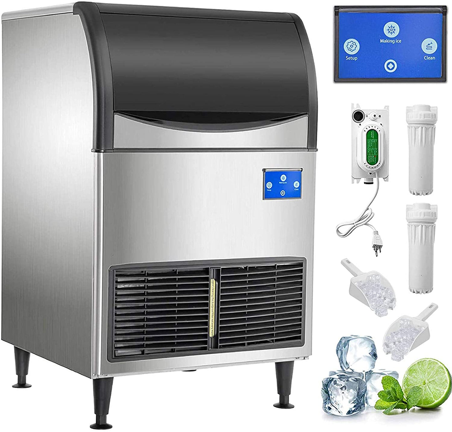 VEVOR 110V Commercial Ice Maker 265LBS/24H, Large Storage Bin 121LBS, 265LBS