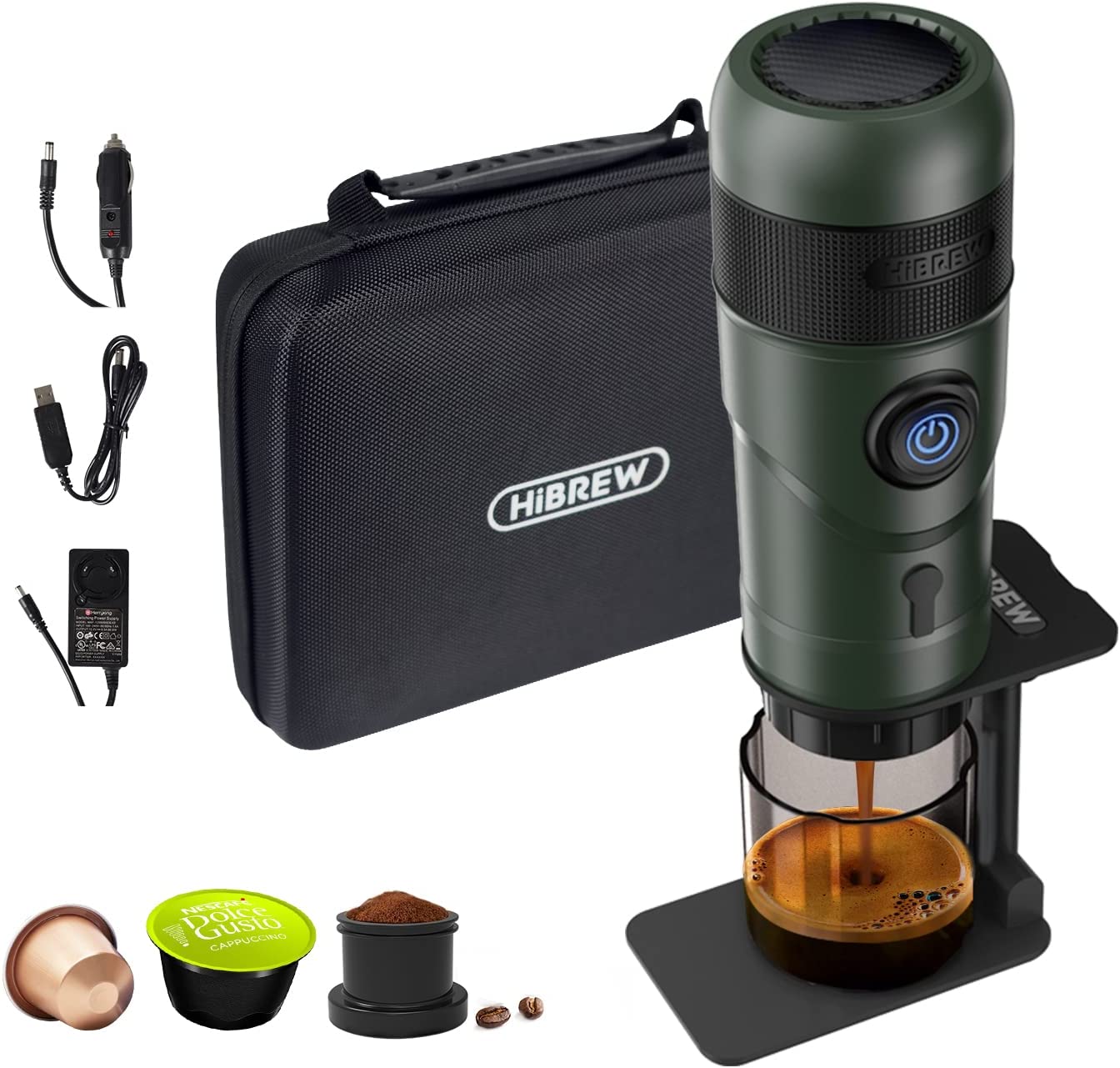 HiBREW 3-in-1 Portable Espresso Maker for Car, Nes* Premium, Green