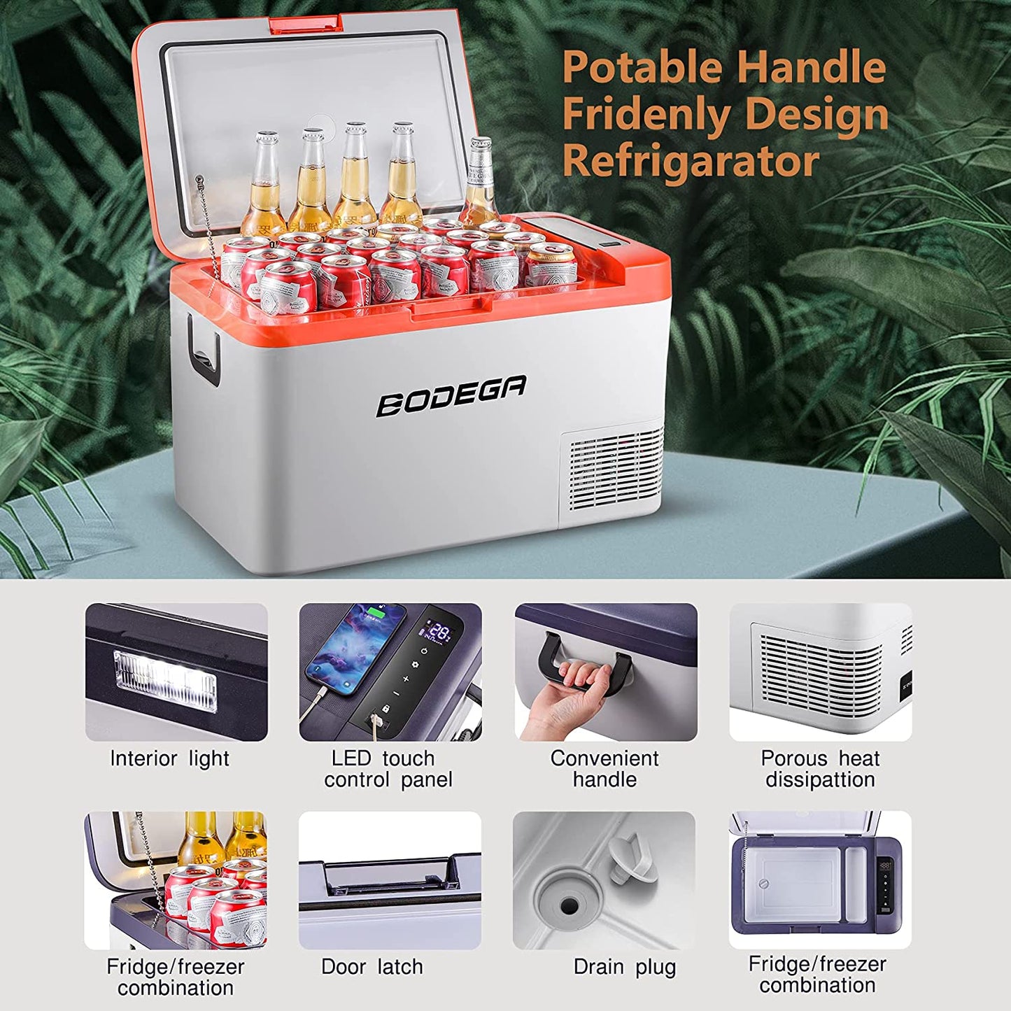 BODEGA 12 Volt Car Refrigerator, 27 Quart(Orange 25L), K 27 Quart(25L)-Orange