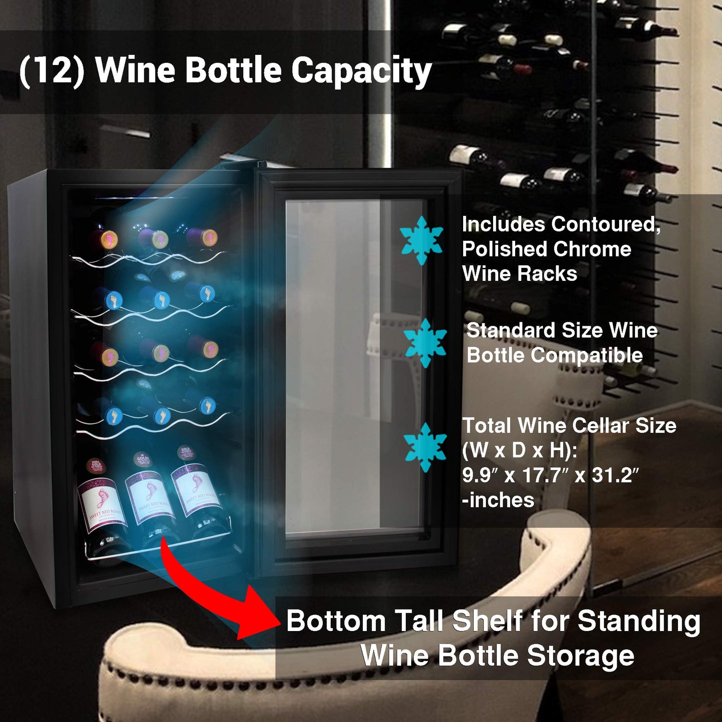 Counter Top Wine Cellar, Quiet Operation Fridge Touch Temperature Control
