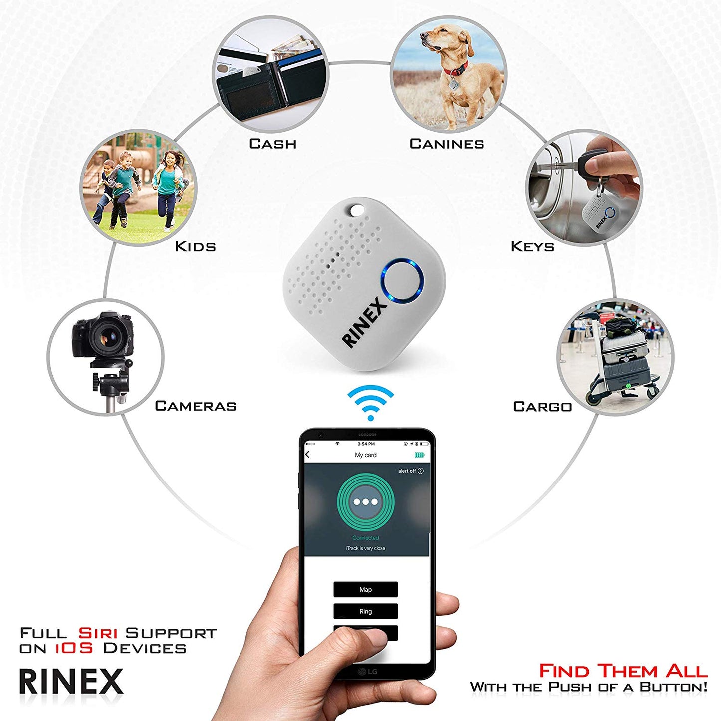 Bluetooth Key Finder – Locator Device with App, Siri Compatibility, white