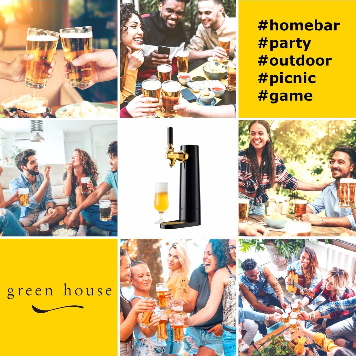 GREEN HOUSE Portable Beer & Ultra Fine Foam Dispenser - Mini Kegerator Black