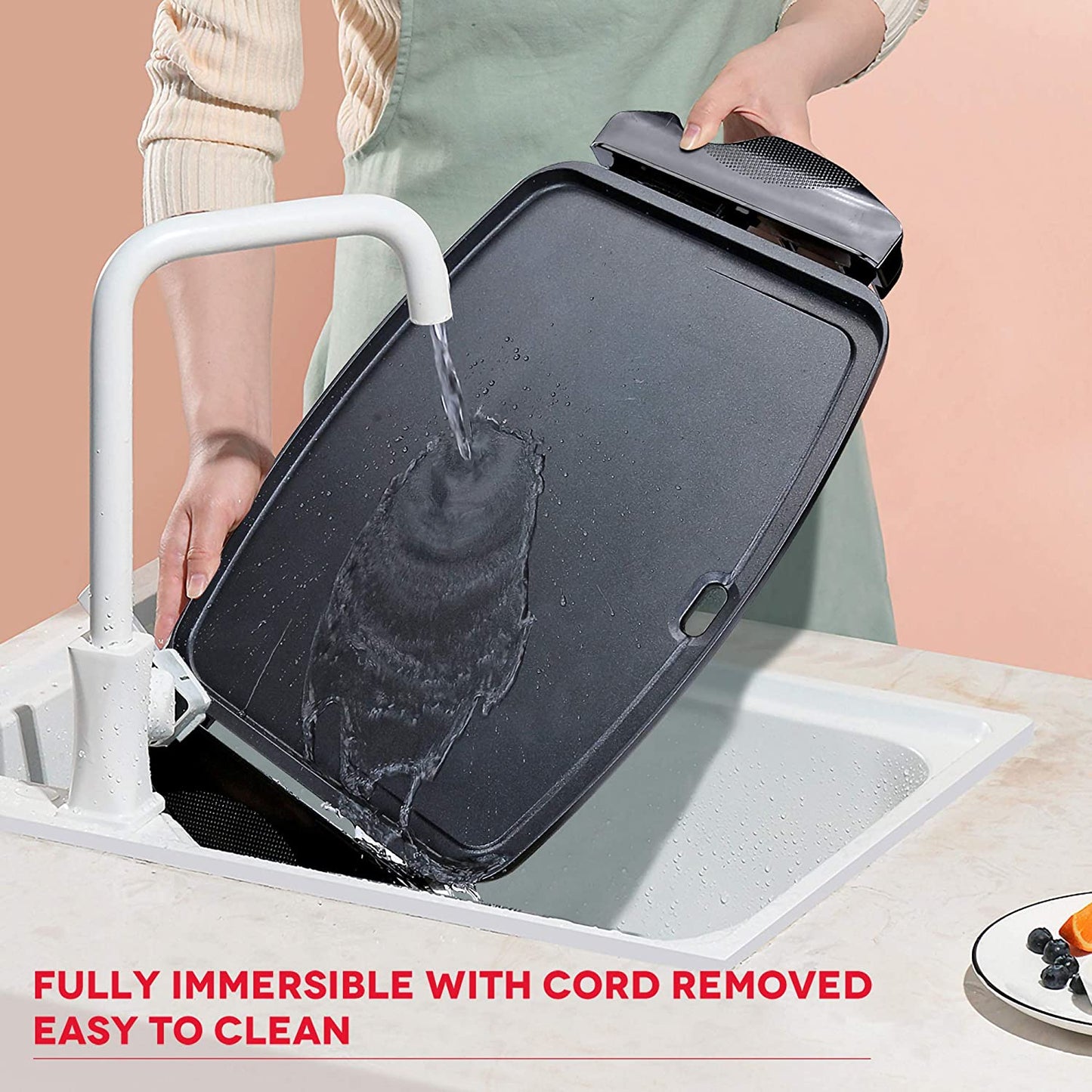 iCucina 1000 Watt Non-Stick Even-Heating Flat Electric Griddle Black