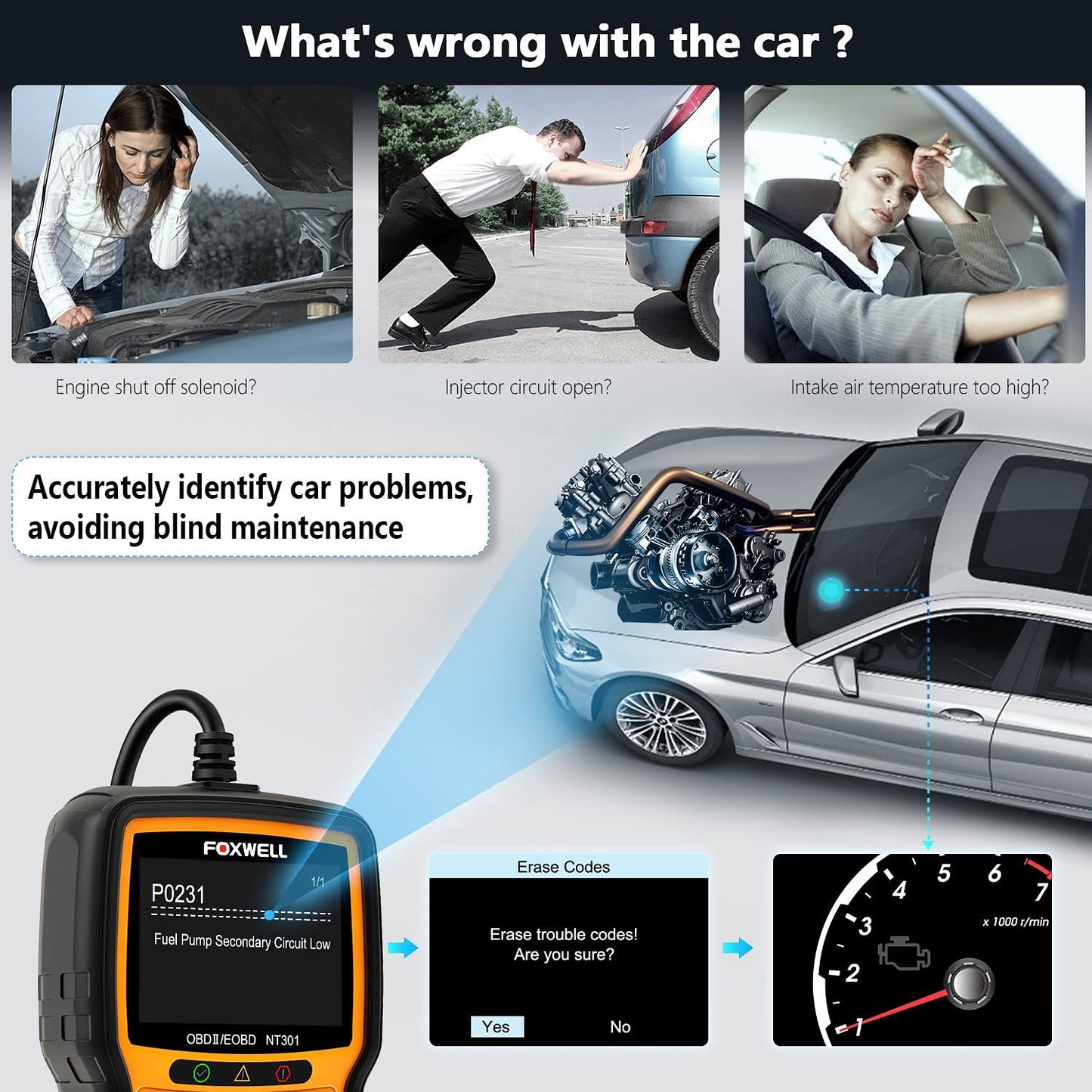 FOXWELL NT301 OBD2 Scanner Live Data Professional Mechanic OBDII Diagnostic...