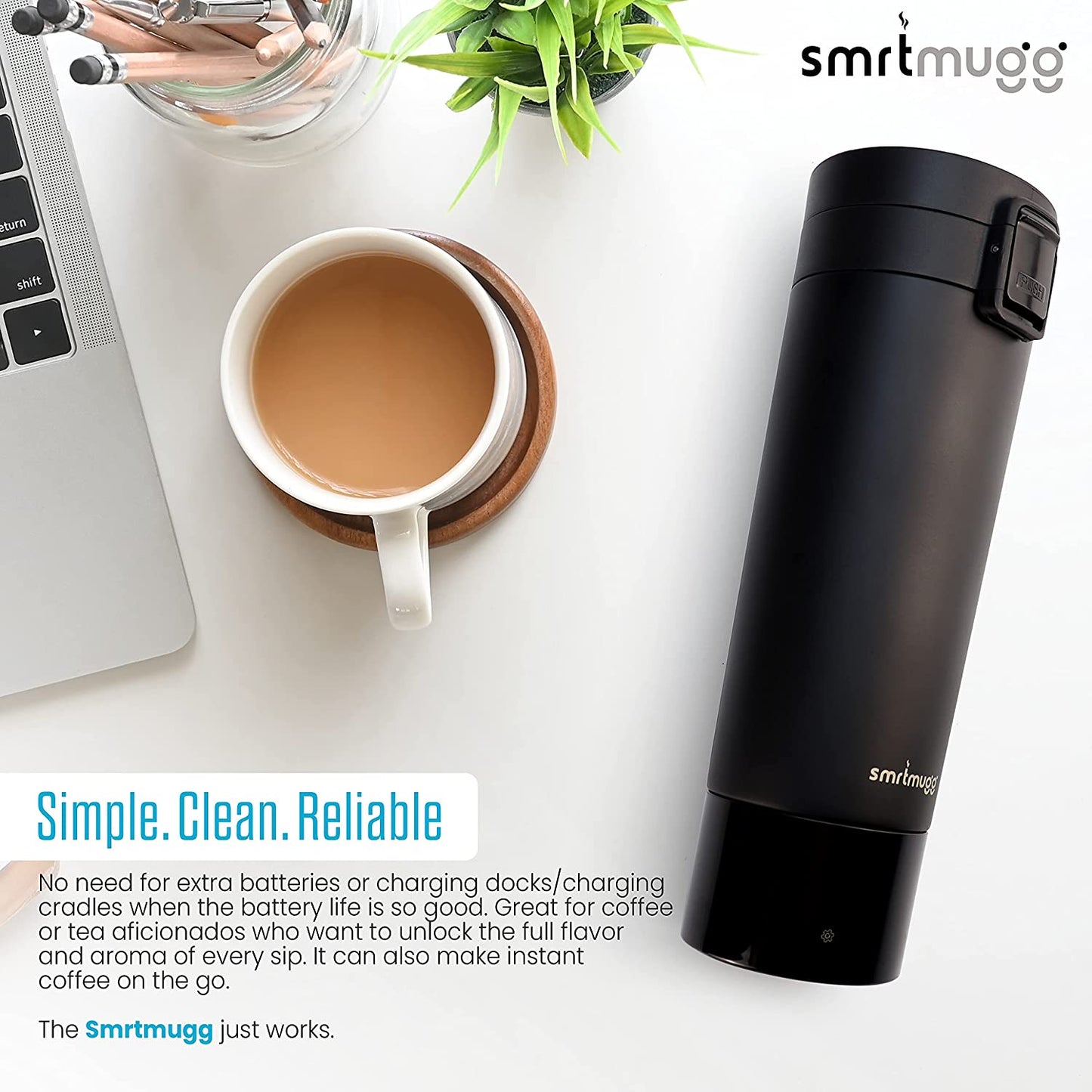 SMRTMUGG Heated Coffee Mug, All Day Battery Life, Black 10 oz.
