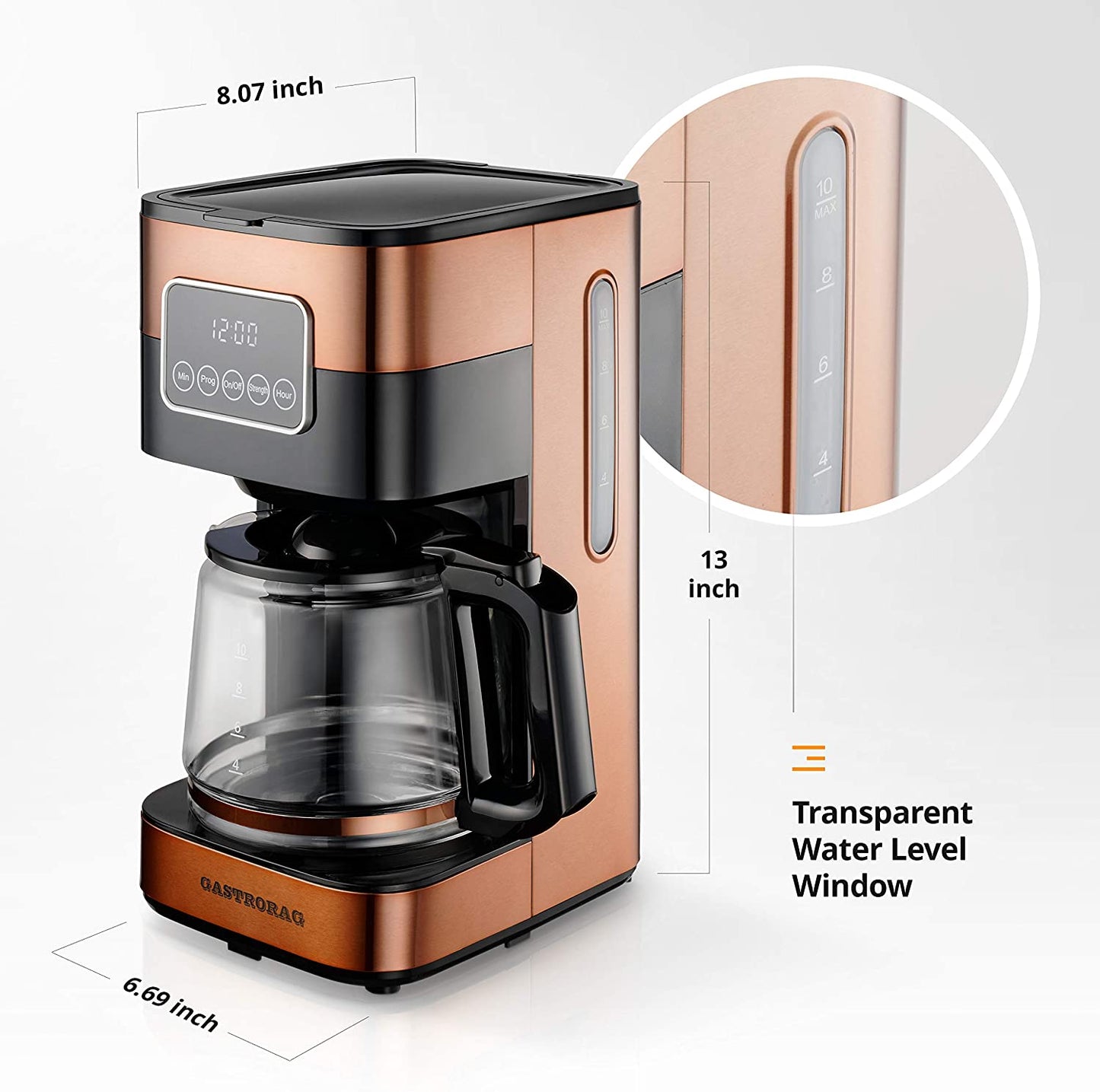 Gastrorag 10-Cup Drip Coffee Maker - Programmable Machine with Copper