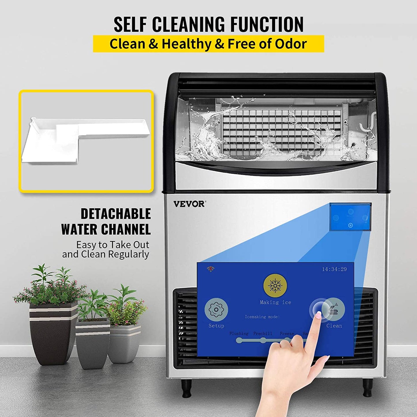 VEVOR 110V Commercial Ice Maker 265LBS/24H, Large Storage Bin 121LBS, 265LBS