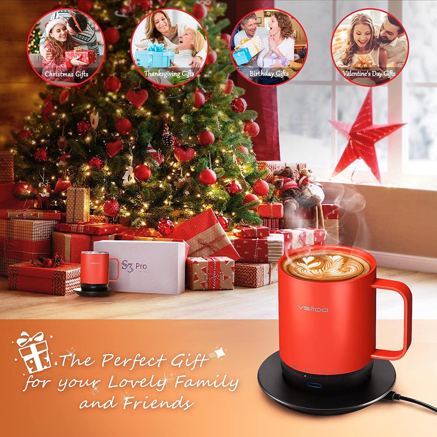 VSITOO Temperature Control Smart Mug with Lid, Coffee Warmer Mug...