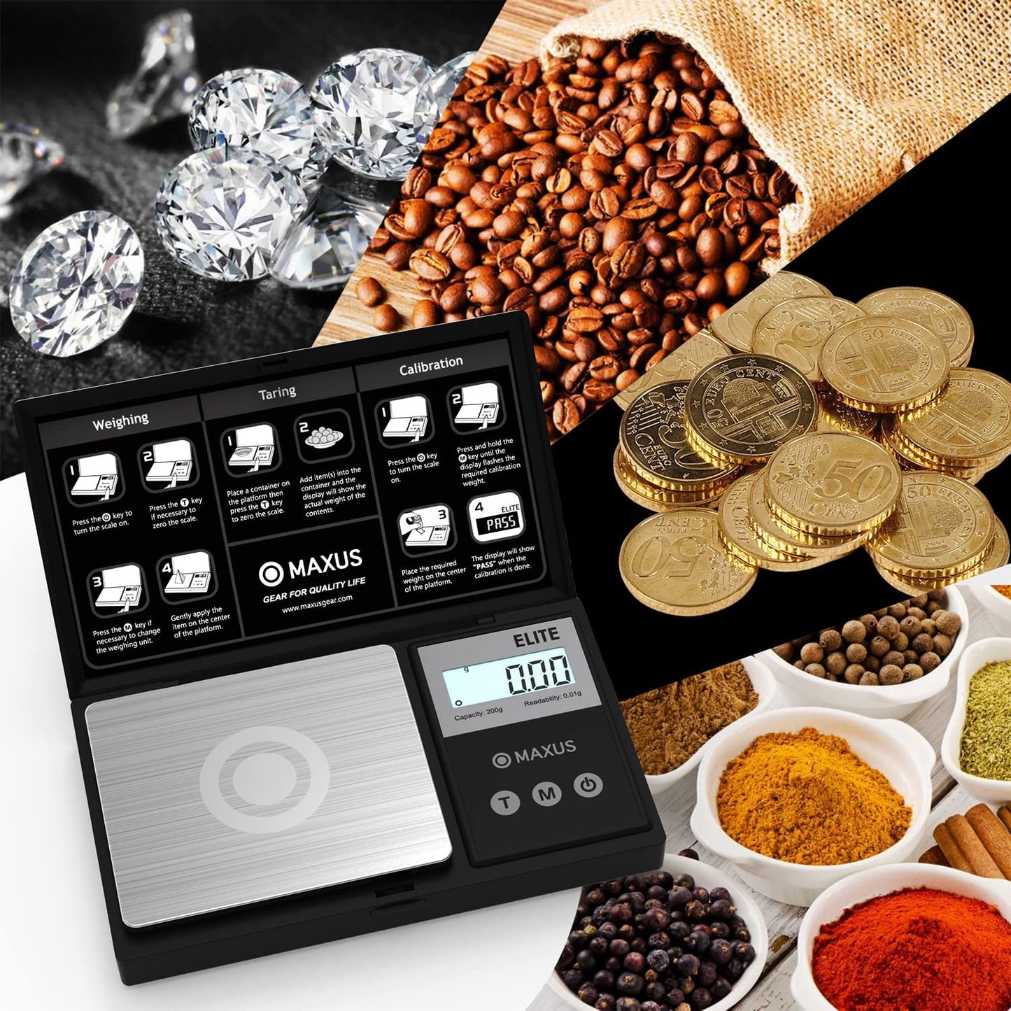 Precision Pocket Scale 200g x 0.01g, MAXUS Elite Digital Gram Black