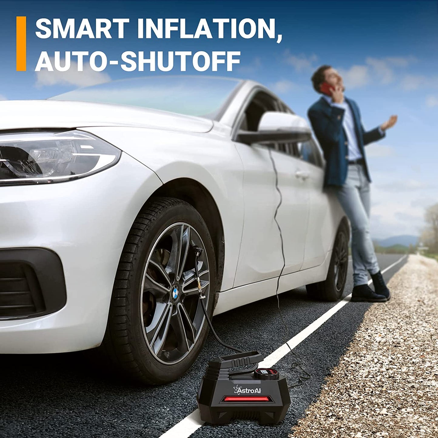 AstroAI Air Compressor Tire Inflator Portable Pump for Car Tires 12V Red