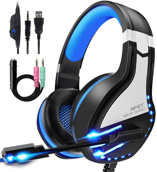 NPET HS10 Stereo Gaming Headset for PS4, PC, Xbox One Controller, Noise Blue