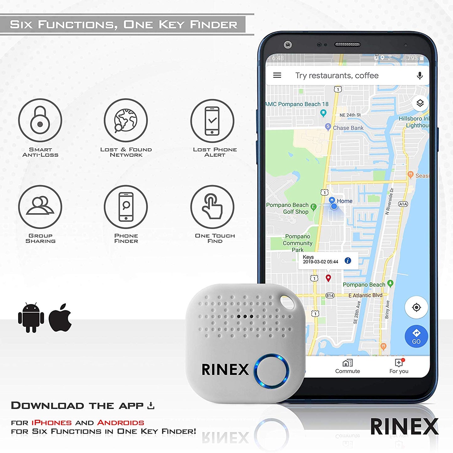 Bluetooth Key Finder – Locator Device with App, Siri Compatibility, white