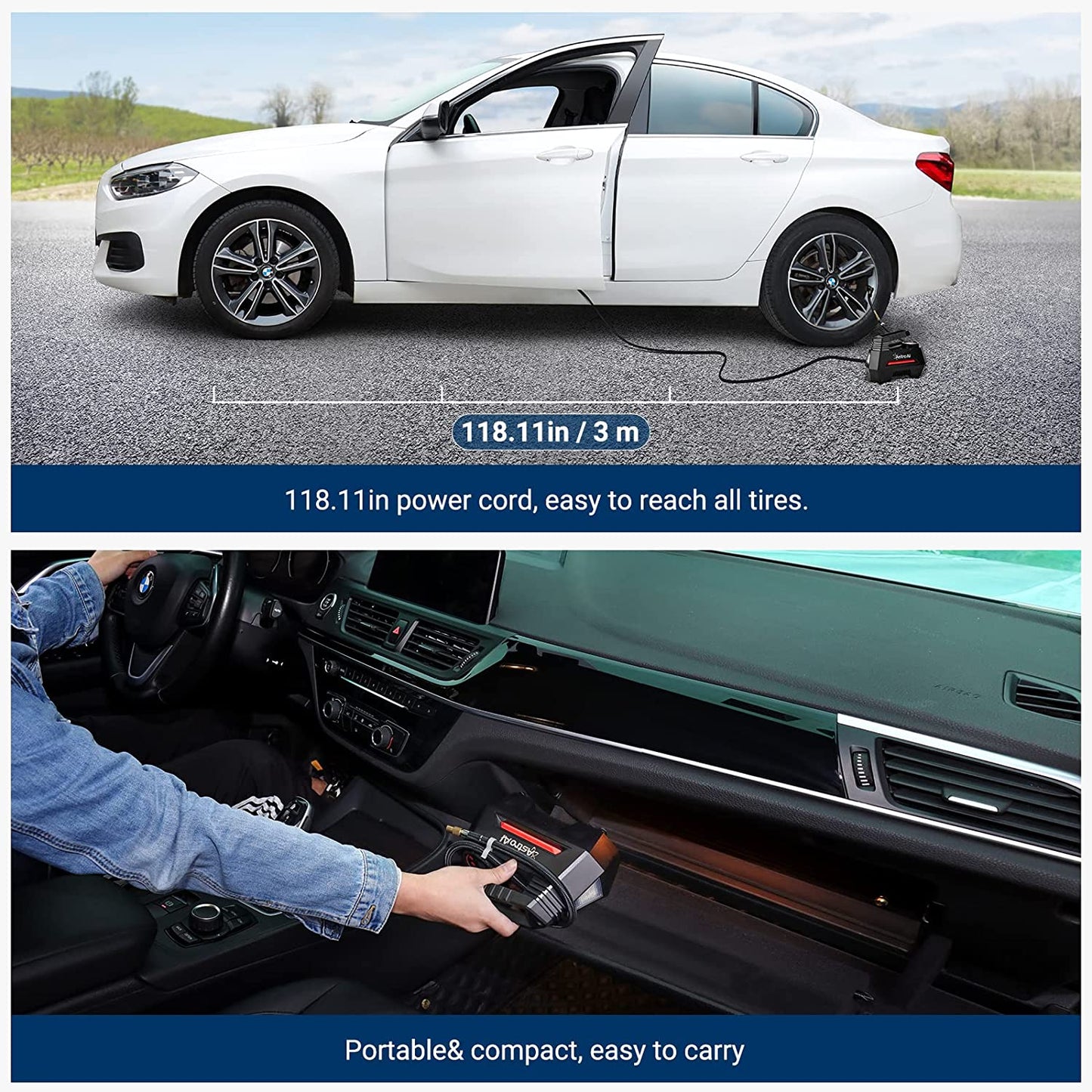 AstroAI Air Compressor Tire Inflator Portable Pump for Car Tires 12V Red