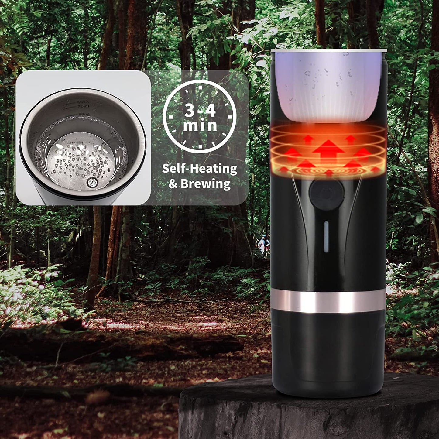 CERA+ Portable Mini Espresso Machine, 12V/24V Rechargeable Car Coffee Black