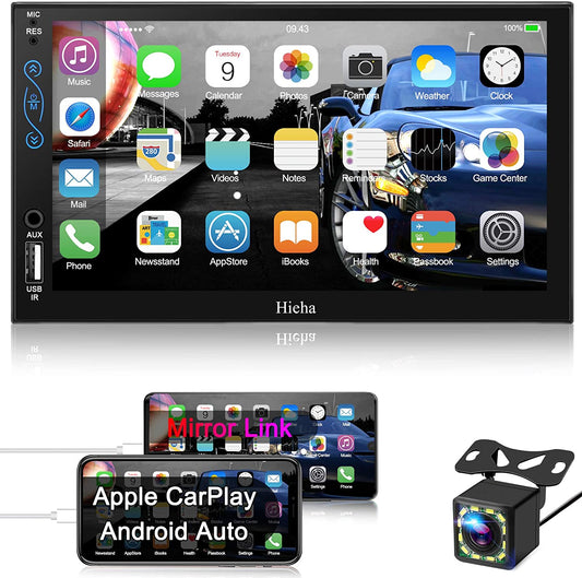 Hieha Car Stereo Compatible with Apple Carplay and Android Auto, 7 Inch Black