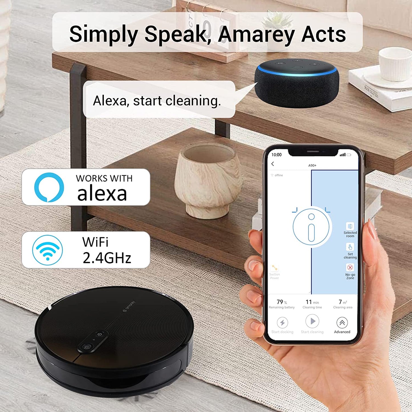 Robot Vacuum Self Emptying and Mop Combo, Amarey A90+ Robotic Black