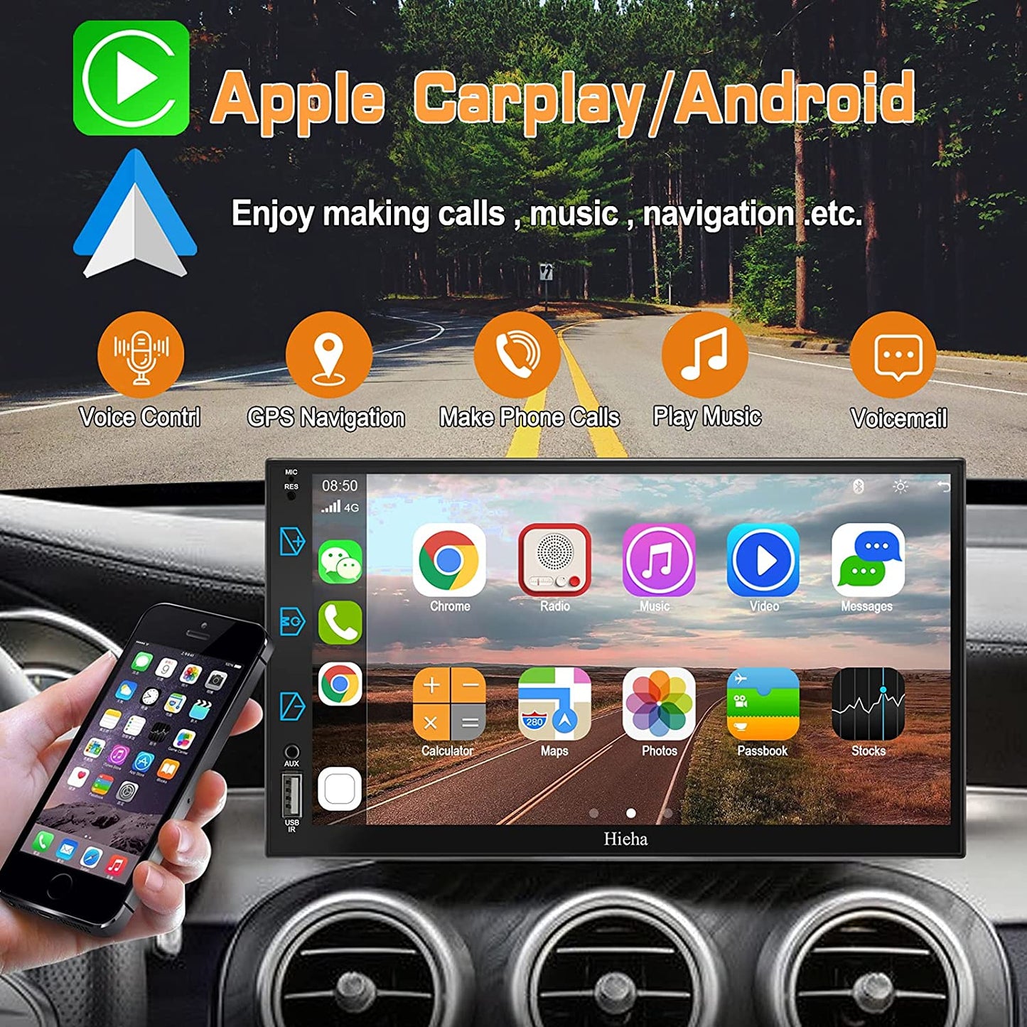 Car Stereo Compatible with Apple Carplay & Android Auto, Hieha 7 Inch Black