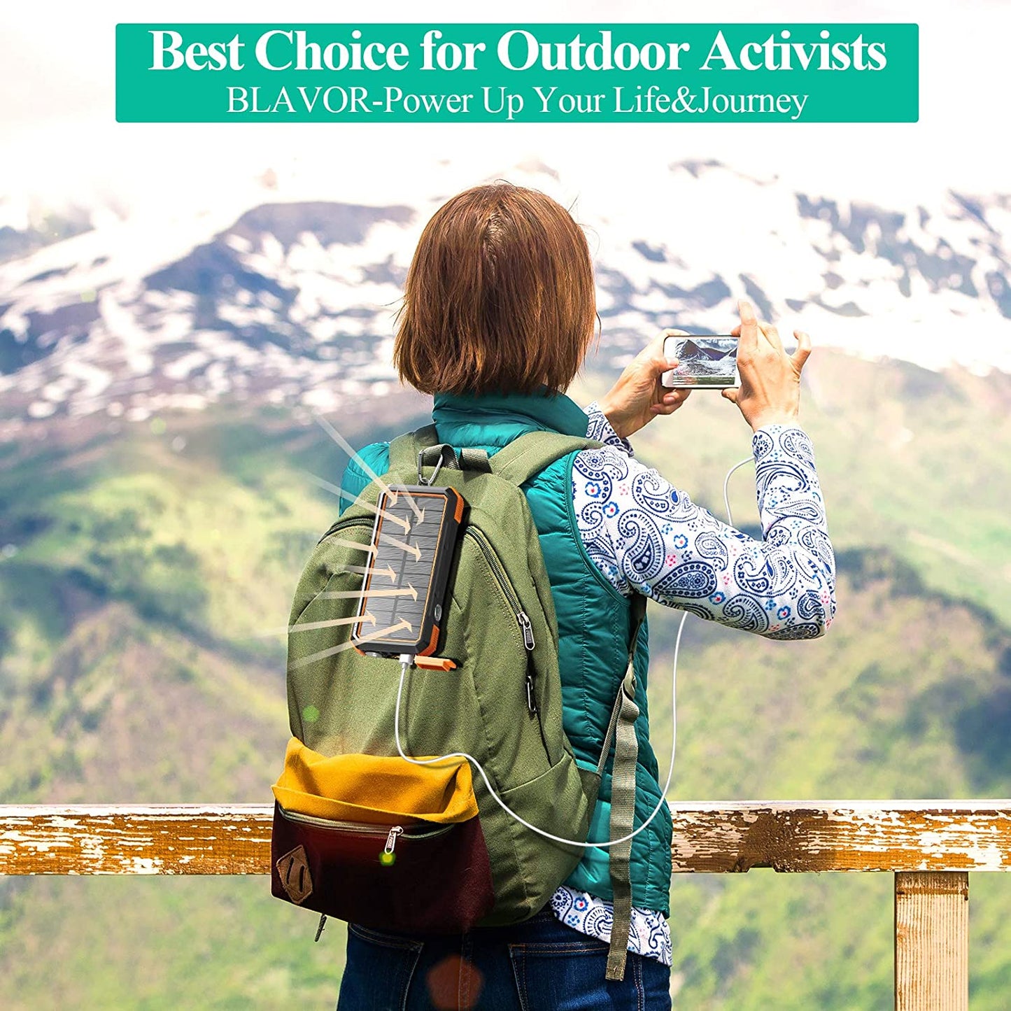 BLAVOR Solar Charger Power Bank 18W, QC 3.0 Portable Wireless Orange