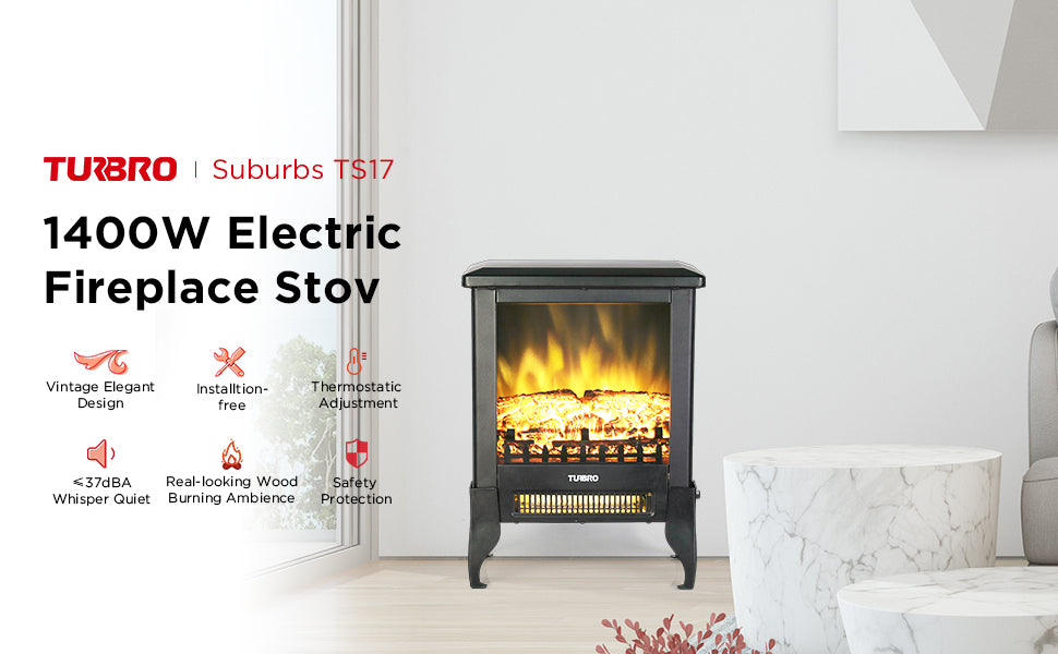 TURBRO Suburbs TS17 Compact Electric Fireplace Heater, Freestanding Stove...