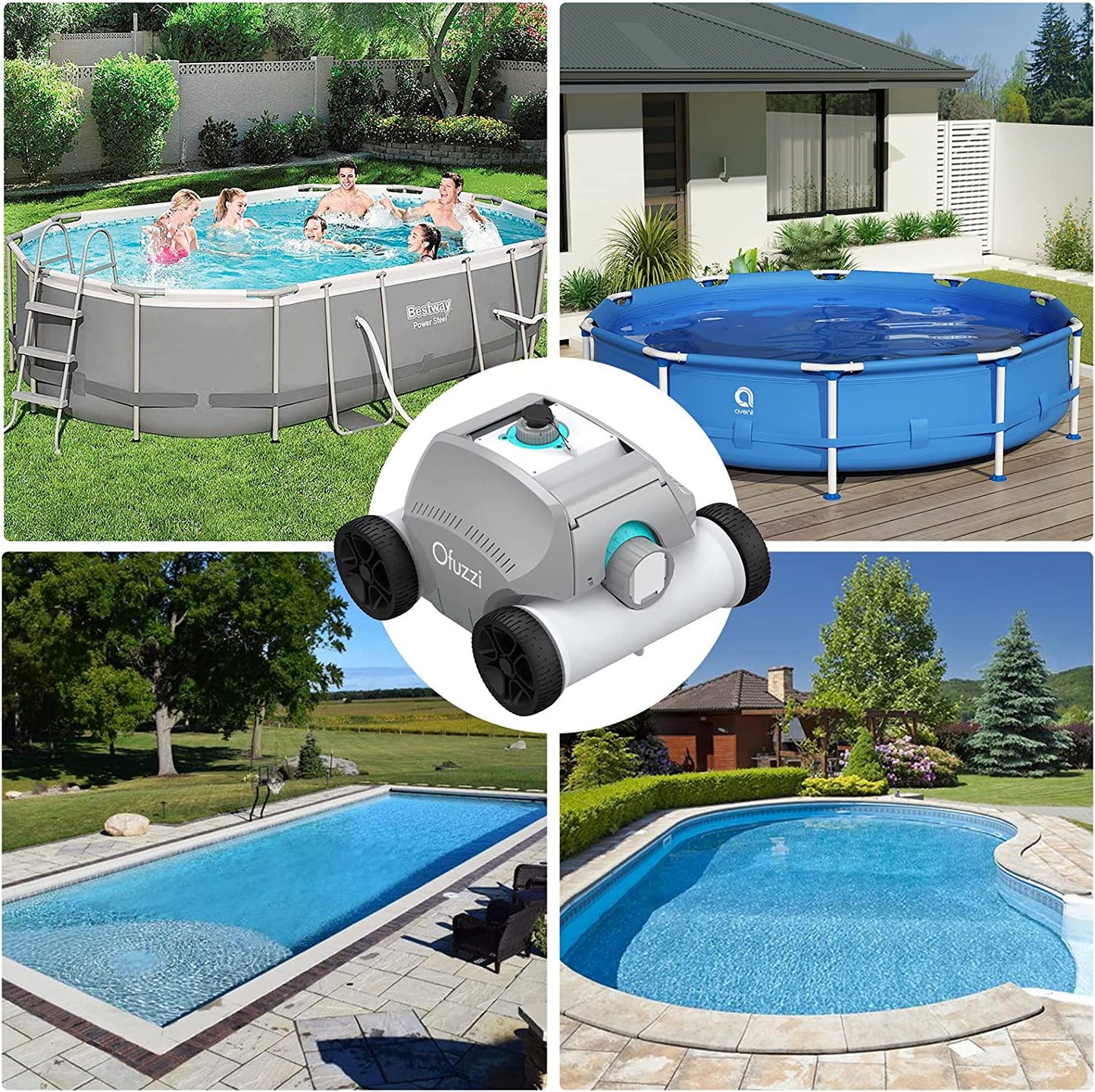Ofuzzi Cordless Robotic Pool Cleaner, Max.120 Mins Runtime, Gray