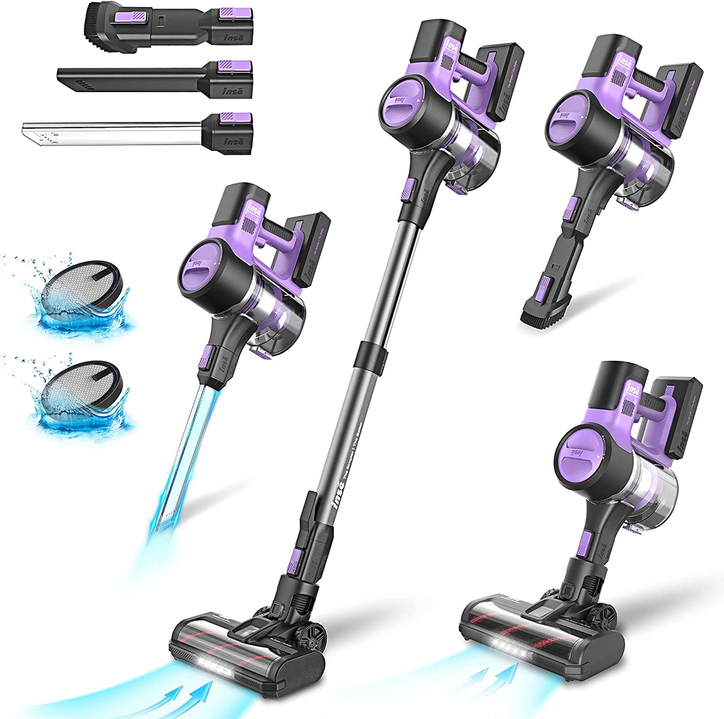 INSE Cordless Vacuum Cleaner, 26Kpa 350W Stick for Purple