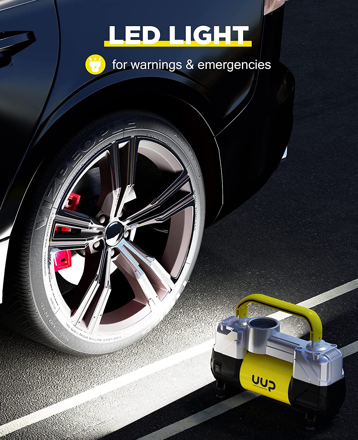 UUP Tire Inflator Air Compressor, 150PSI 12V DC Double Cylinders Heavy Yellow
