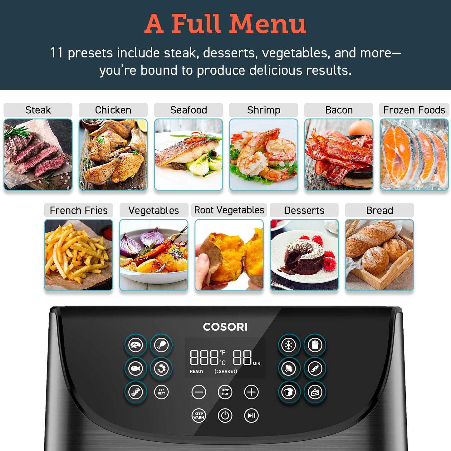 COSORI Air Fryer(100 Free Recipes Book), 1500-Watt Programmable 3.7QT, Black