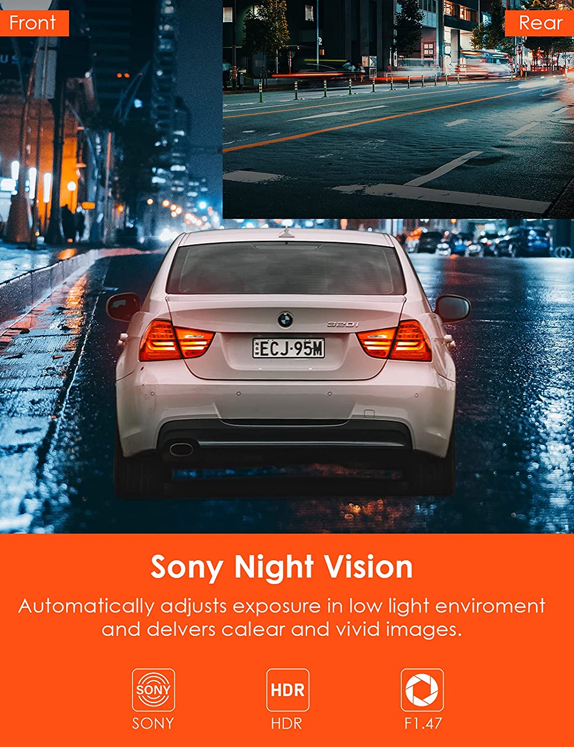 Vantrue S1 4K Dash Cam Built in GPS Speed, Front and Rear Dual 1080P Black