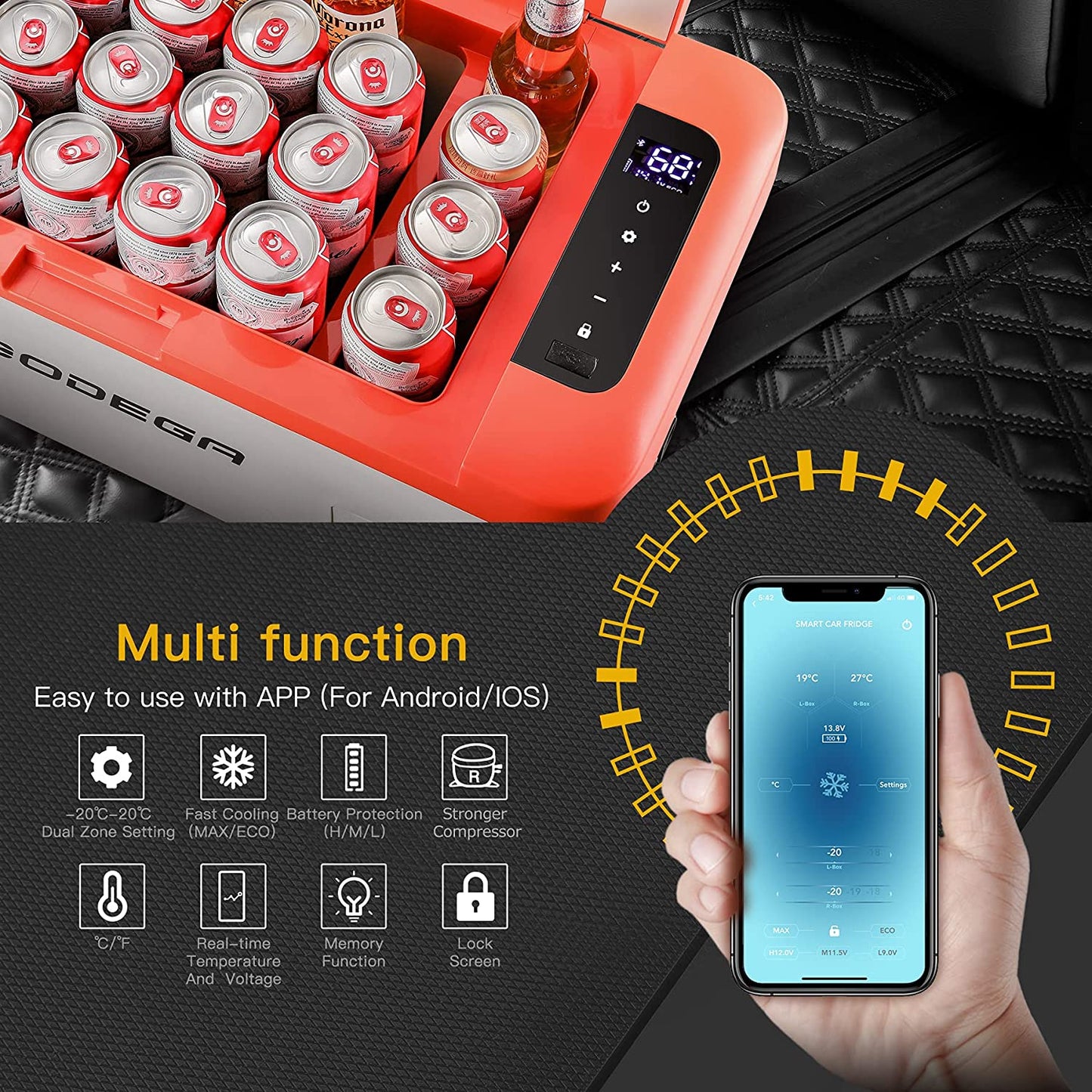 BODEGA 12 Volt Car Refrigerator, 27 Quart(Orange 25L), K 27 Quart(25L)-Orange