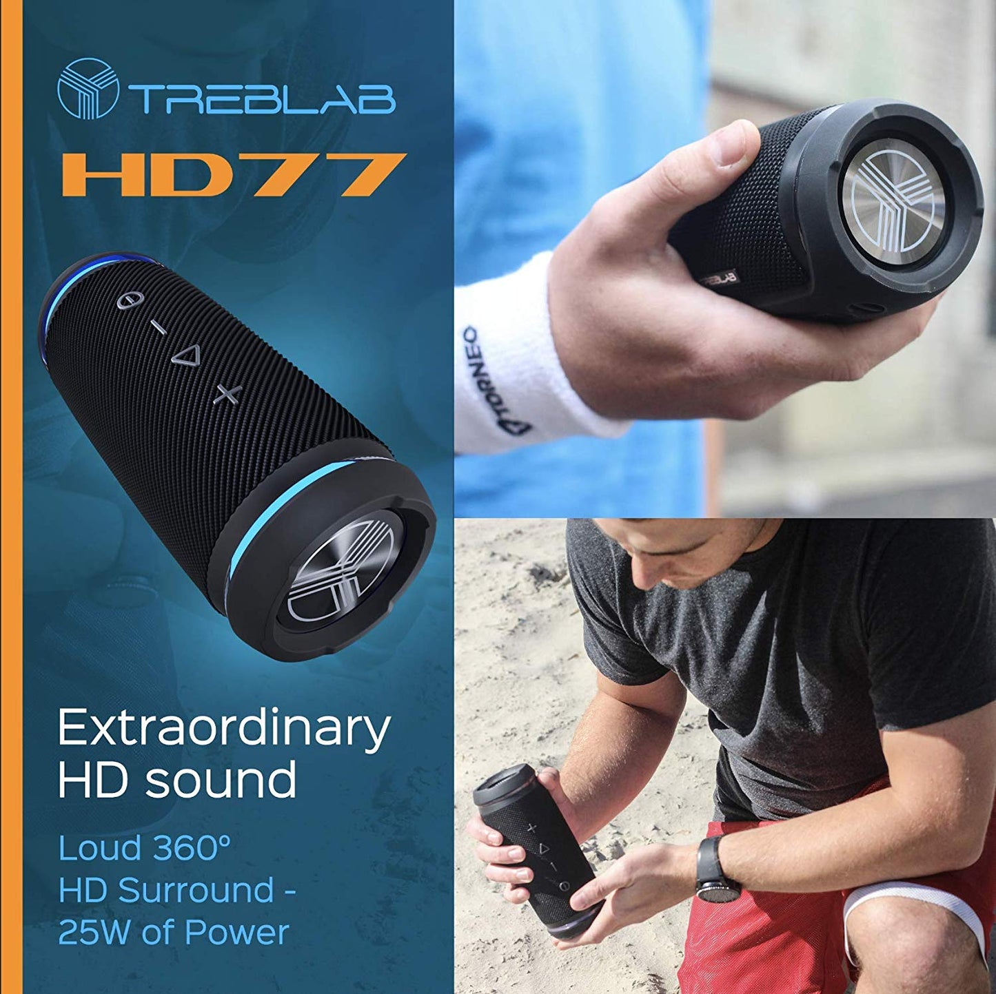TREBLAB HD77 - Ultra Premium Bluetooth Speaker - Loud 360° HD Surround Black