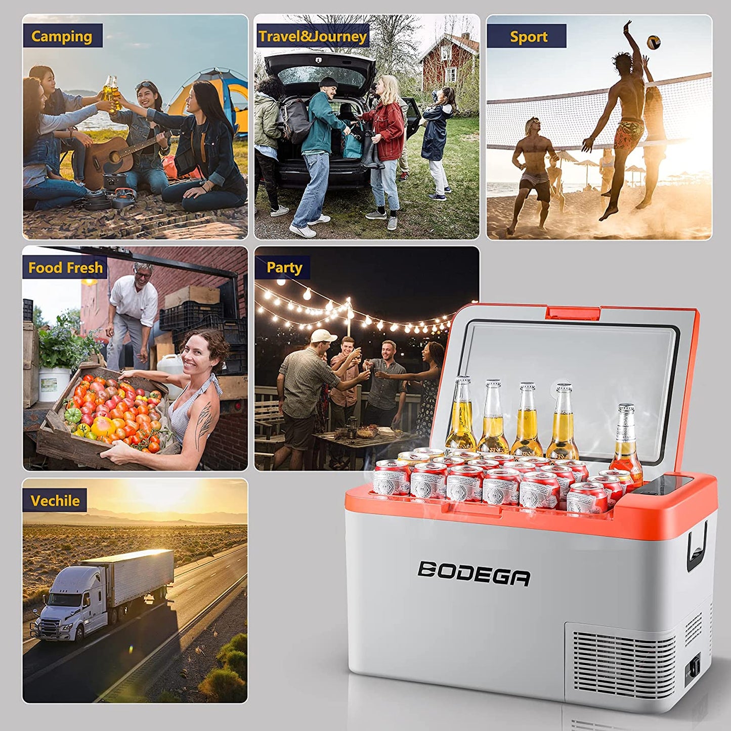 BODEGA 12 Volt Car Refrigerator, 27 Quart(Orange 25L), K 27 Quart(25L)-Orange