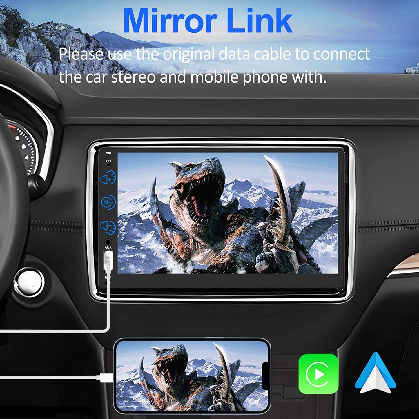 Double Din Car Stereo Compatible with Apple Carplay & Android Auto,7 Black