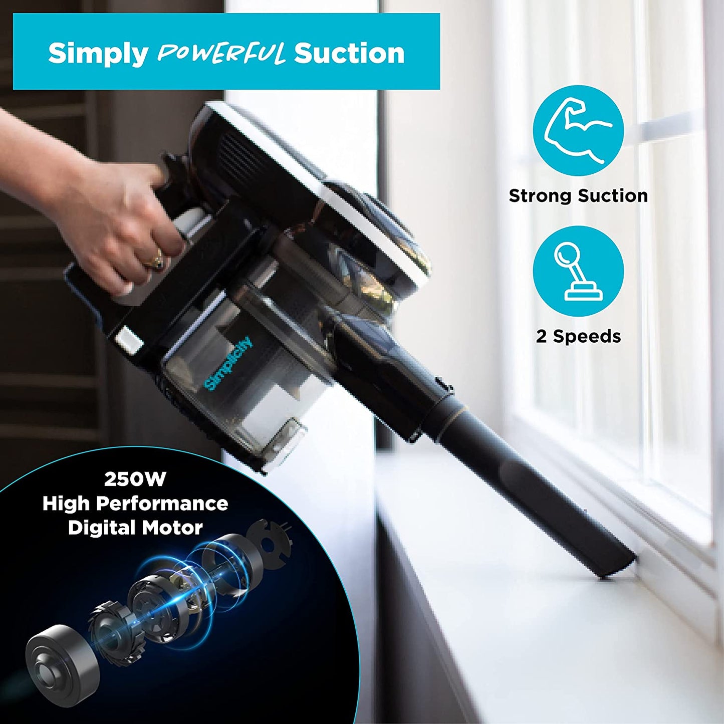 Simplicity S65D Cordless Vacuum Cleaner Pet Hair Deluxe, Lightweight Black