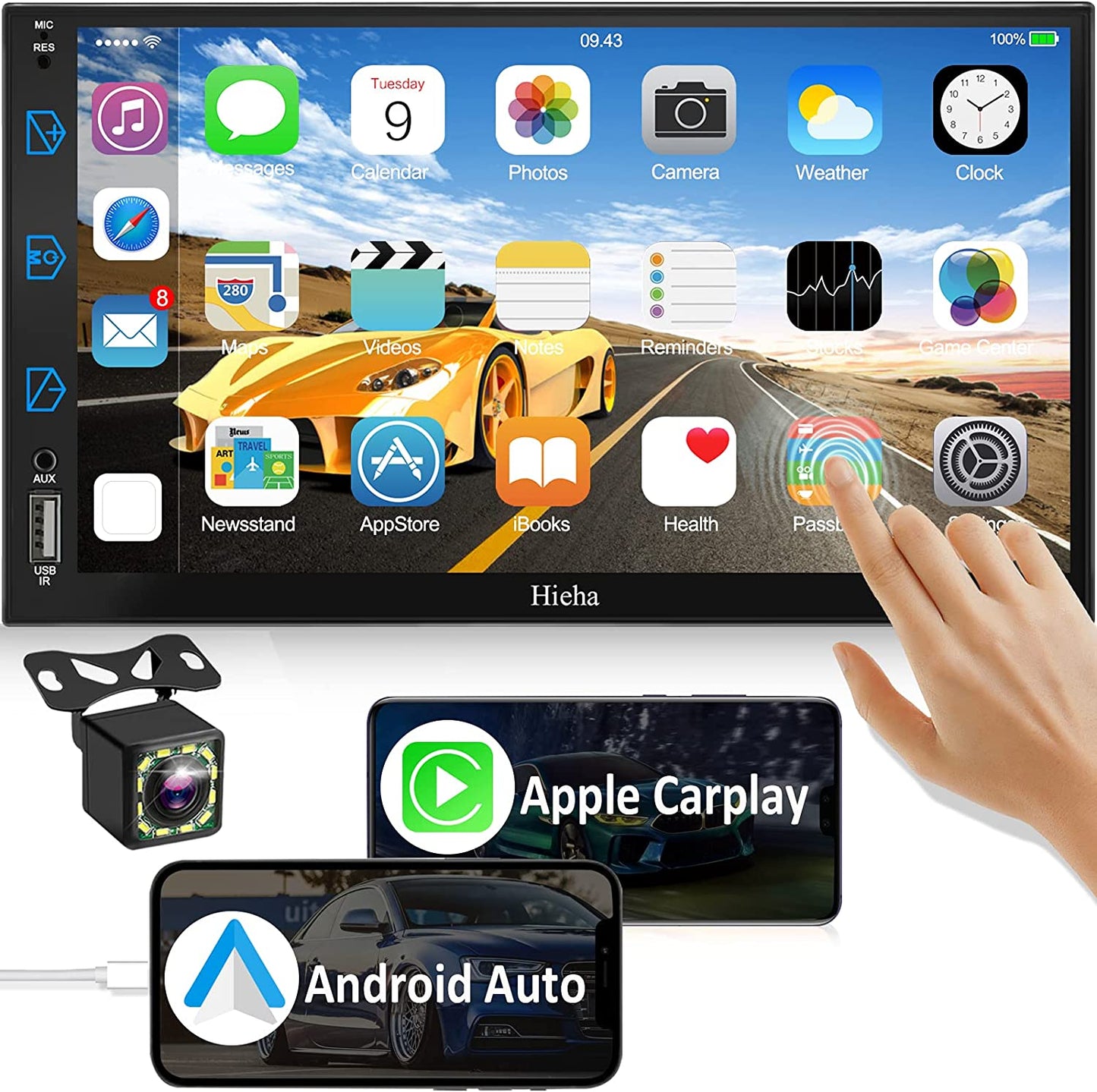 Car Stereo Compatible with Apple Carplay & Android Auto, Hieha 7 Inch Black