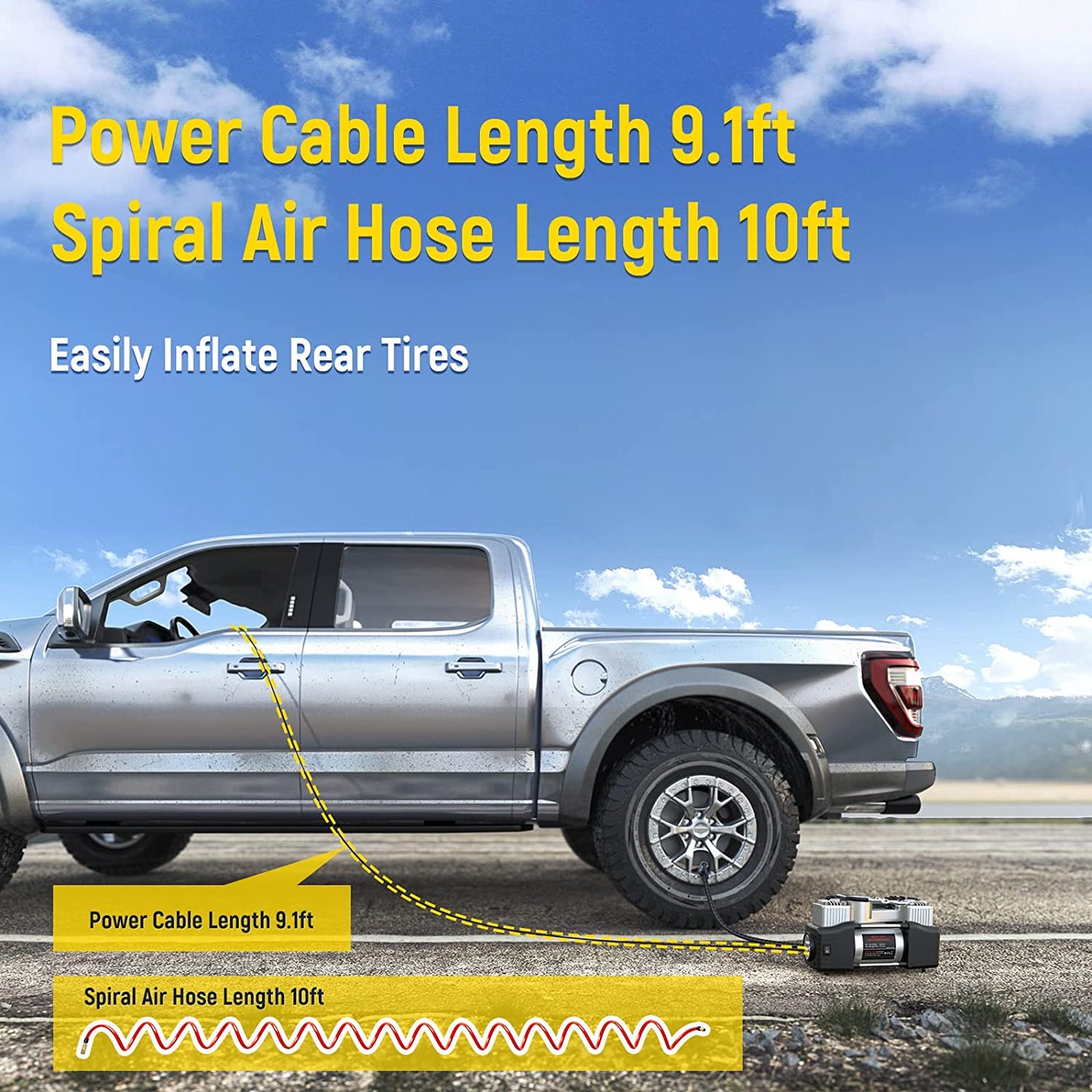 OlarHike 12V Portable Air Compressor, 150PSI Dual Cylinder Metal Pump Silver