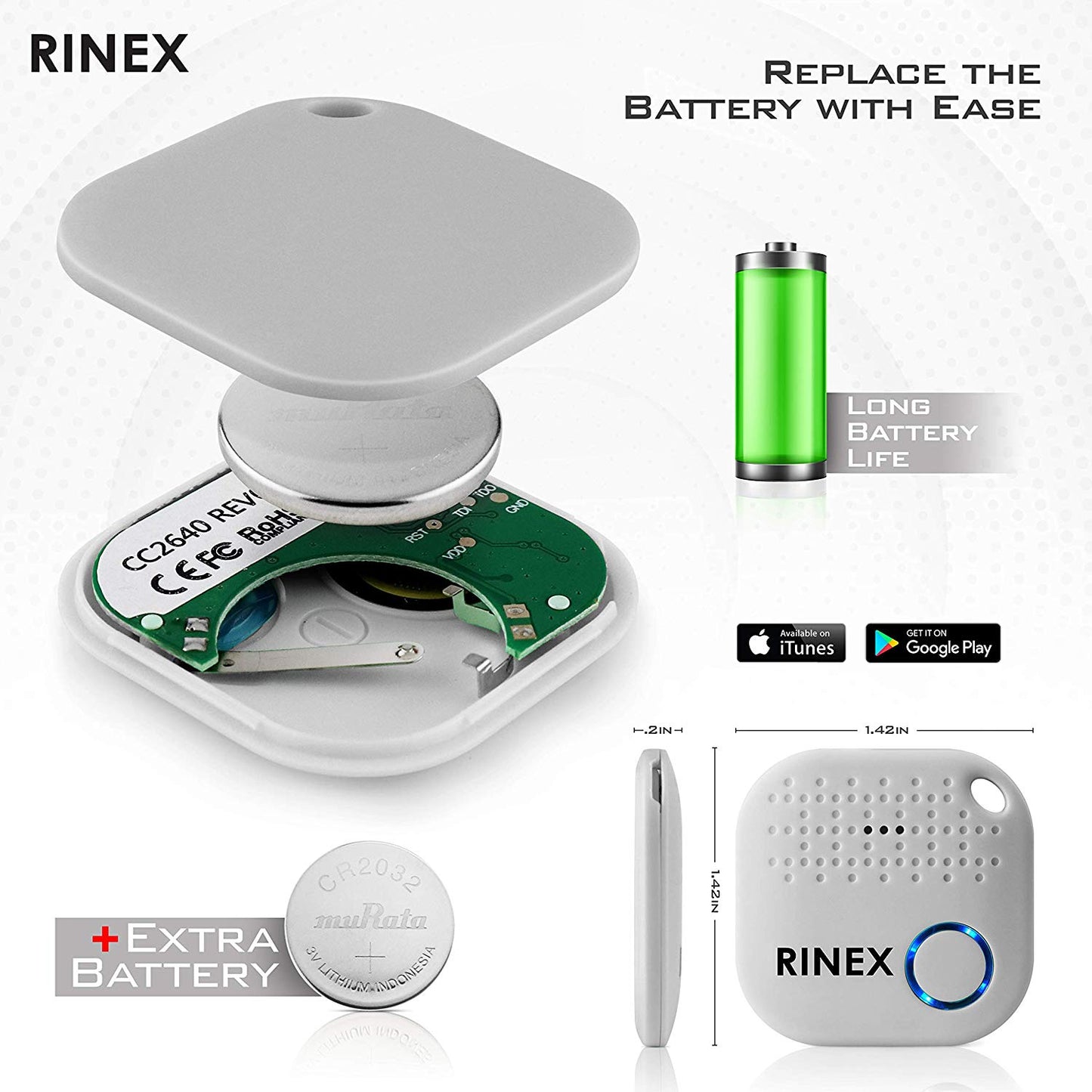 Bluetooth Key Finder – Locator Device with App, Siri Compatibility, white