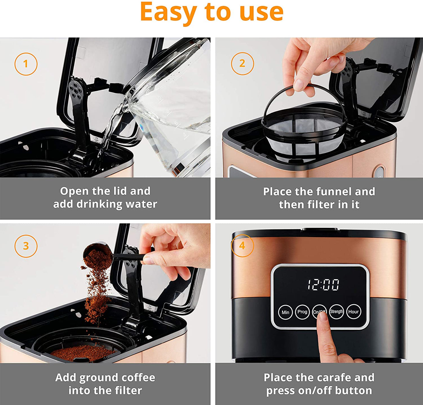 Gastrorag 10-Cup Drip Coffee Maker - Programmable Machine with Copper